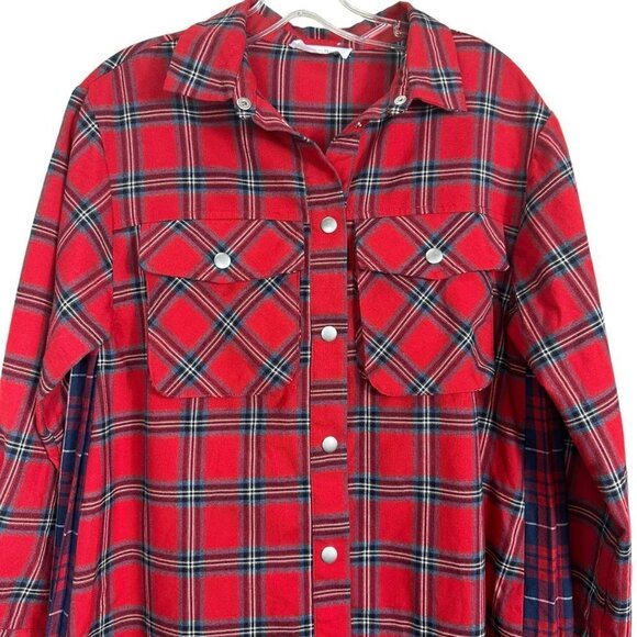 Zara Plaid Flannel Red Blue Long Sleeve Button Up  Shirt  Dress Size 13 14 - Picture 3 of 12